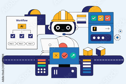 AI Automation Robot Workflow Dashboard Vector Illustration