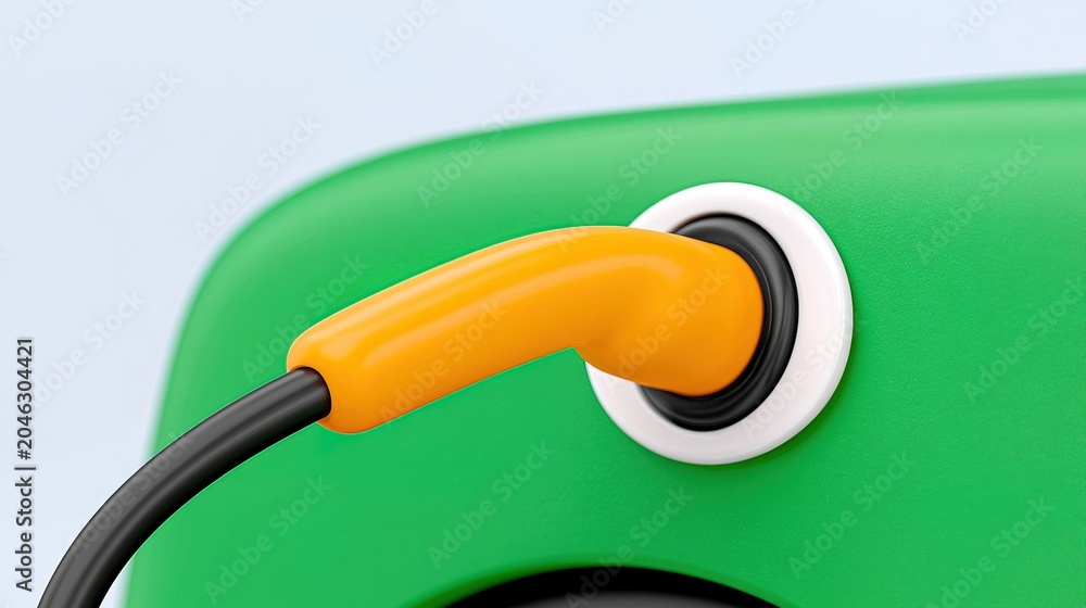 Naklejka premium Electric connection on a bright green device at a tech workspace