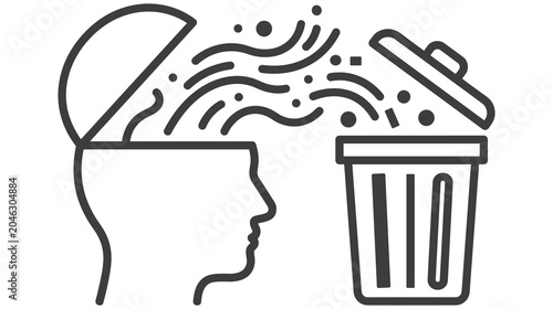 Fotografie Conceptual illustration showing human thoughts being thrown into garbage
