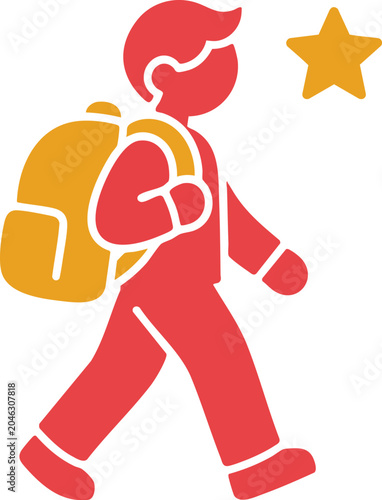 Vector Illustration of Backpacking Boy with Star