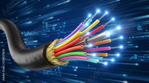 Fiber Optic Cable for High-Speed Internet and Digital Data Transmission with Abstract Technology Background