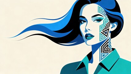 stylized portrait of woman with geometric patterns