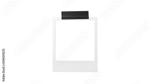 A gray polaroid photo frame with a black rectangle on top isolated on transparent background