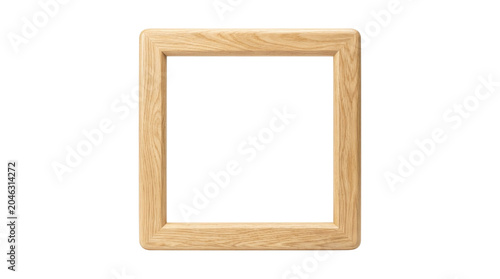 Light brown wooden picture frame isolated on transparent background