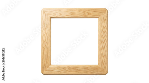 Light brown wooden picture frame isolated on transparent background