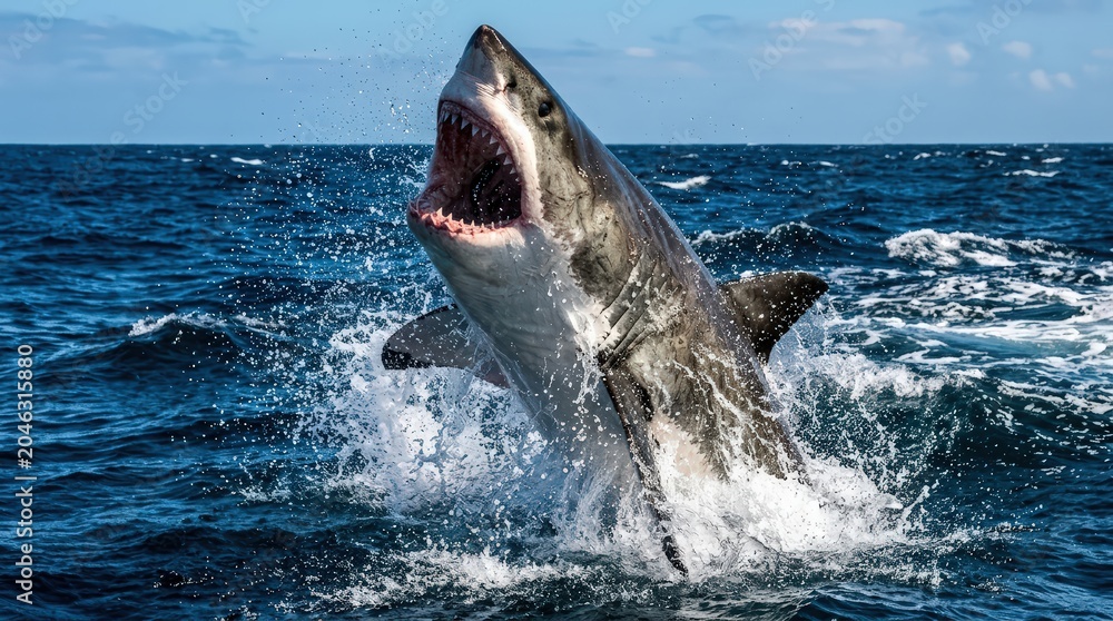 Fototapeta premium Shark Breaching the Ocean Surface 