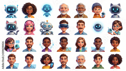 Digital Companionship in AI Age Avatar Pack 3D Portraits Vector Set Isolated White Background Concept Illustration