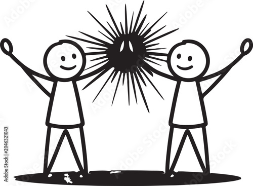 Konstfotografi Two stick figures holding up a shining sun