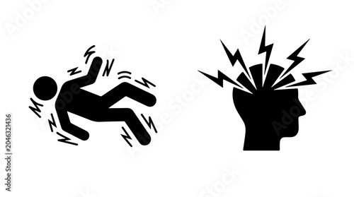 Принти на полотні Pain and Stress Silhouette Icons Depicting Physical Injury and Mental Tension in