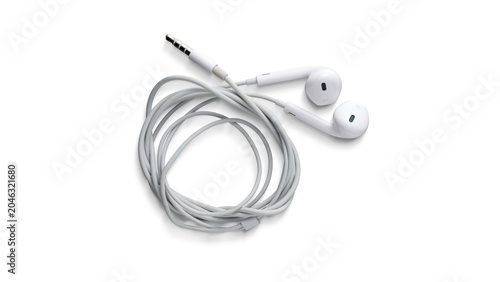 Obraz na płótnie White Wired Earbuds with 3