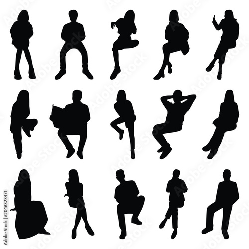 Vector collection set of sitting people silhouettes.	
