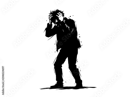 Obraz na płótnie Silhouette of a distressed person clutching head, symbolizing stress and anxiety