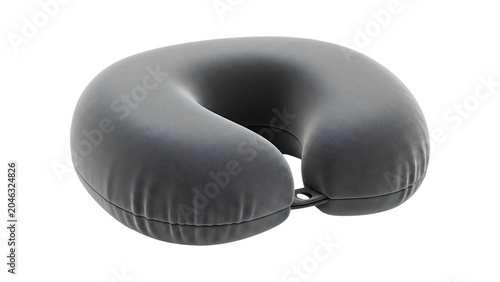 Gray Inflatable Travel Neck Pillow Isolated on White Background Comfort Accessory for Flights and Car Trips