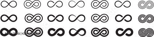 Collection of infinity symbols diverse line and filled vector icons representing eternity and endlessness perfect for conceptual design and abstract graphics