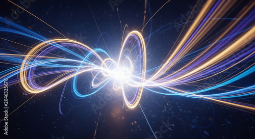 Abstract Glowing Light Trails Forming Infinity Loop Energy Background