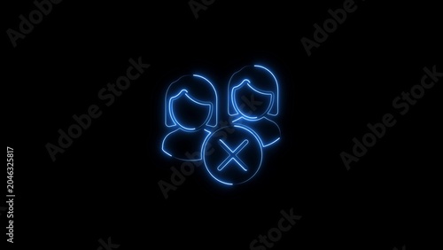 Neon image glowing blue users icon with cancel symbol profiles communication interface restriction identity
