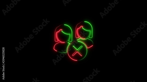 Neon image glowing red and green users icon with cancel symbol profiles communication interface restriction