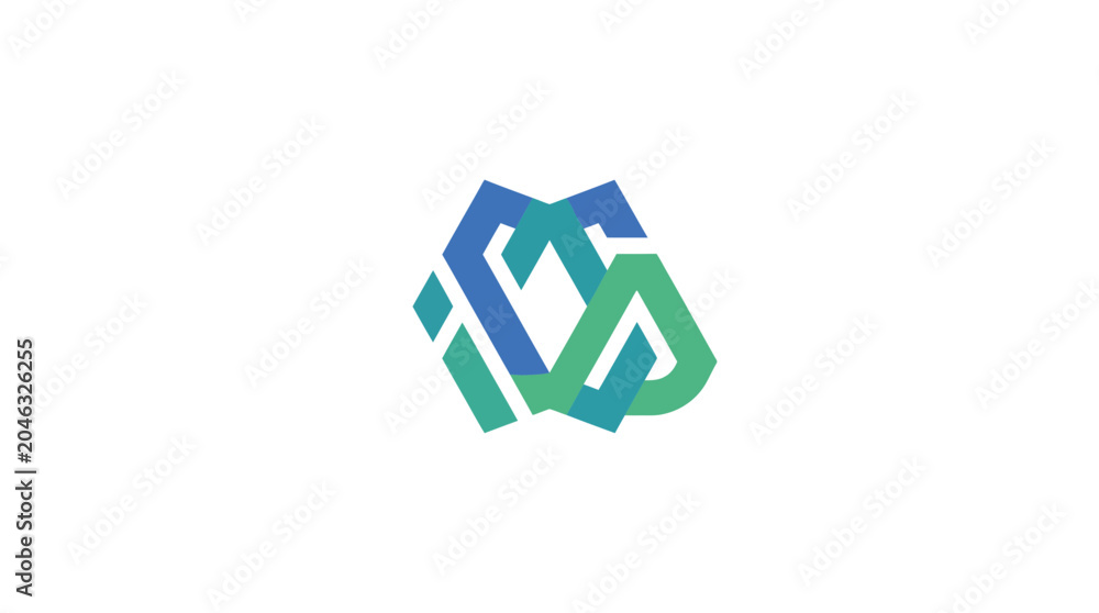 Fototapeta premium Abstract green and blue interlocking letter logo.