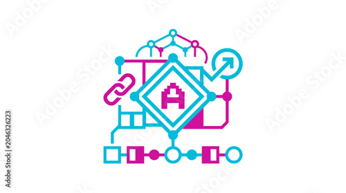 Fotografie Abstract geometric blockchain logo with central network node.