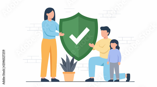 Photos Family protecting child with shield, symbolizing safety and security