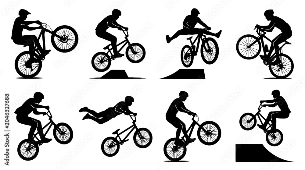 Fototapeta premium Silhouette illustrations of people riding bicycles.