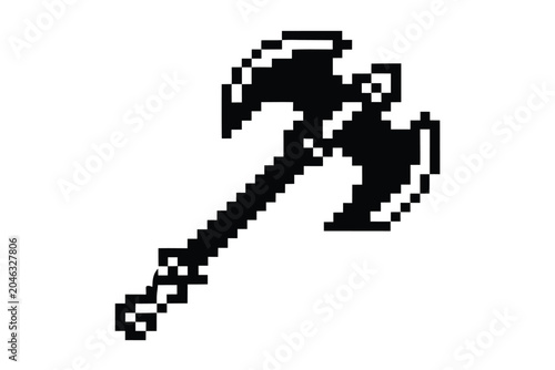Fotografie Black pixelated axe illustration, classic video game style