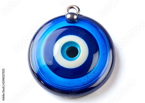 A traditional Greek evil eye amulet mati iconic national souvenur, isolated on a white background. 