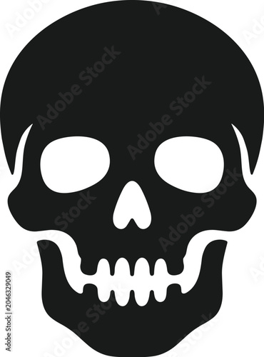 Stylized black human skull silhouette vector graphic illustration, a powerful symbol of mortality, danger, and spooky Halloween aesthetics
