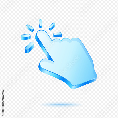 Hand Pointer Click Gesture, 3D Blue Glossy Cursor Icon