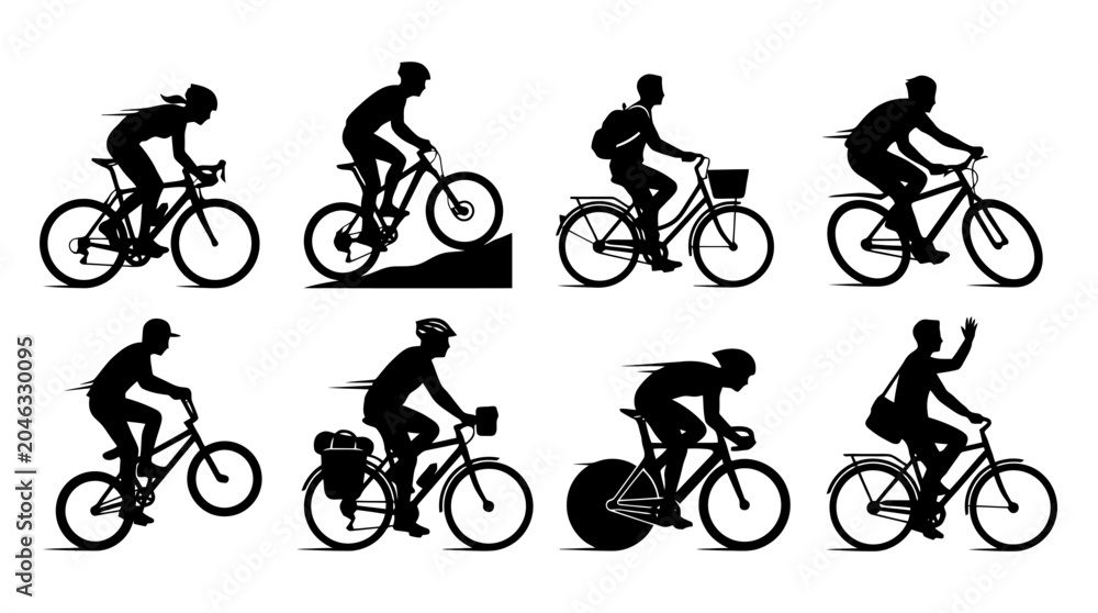 Obraz premium Silhouette illustrations of cyclists in various poses.