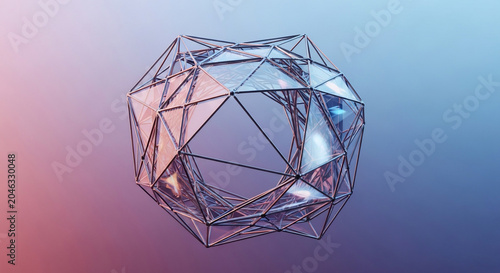 Abstract Geometric Wireframe Sphere with Glass Facets