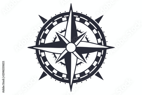 Black Pixelated Compass Silhouette Icon - Retro 8-bit Navigation Tool for Video Games