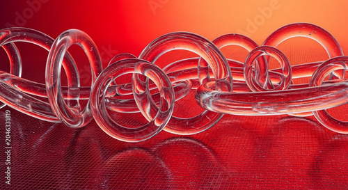 Abstract Glass Rings on Red Background