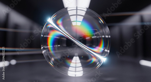 Abstract Glass Sphere with Rainbow Refraction and Light Flares