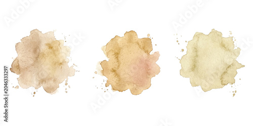 Set of Three Neutral Beige Watercolor Splashes and Stains