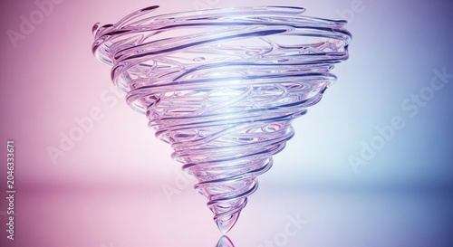 Abstract Glass Tornado Vortex with Pink and Blue Gradient Background