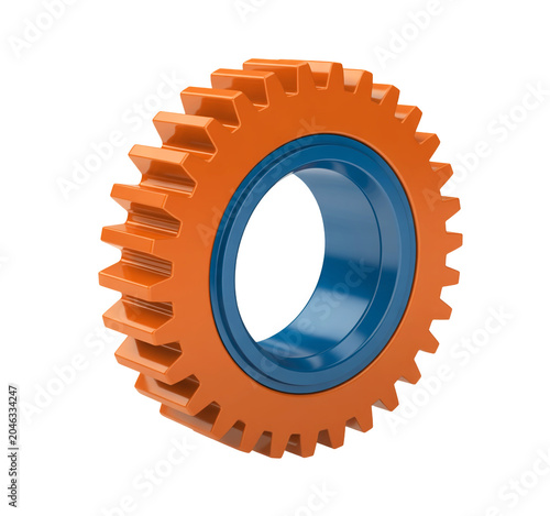 orange gear with blue center  isolated on a transparent background.