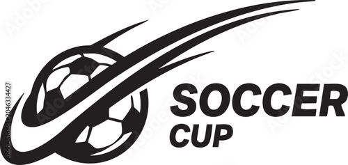 Black and white soccer cup logo with ball and swoosh