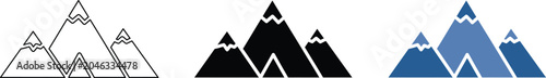 Fotografie Mountain range icon set line art solid black and blue variations  vector illustration