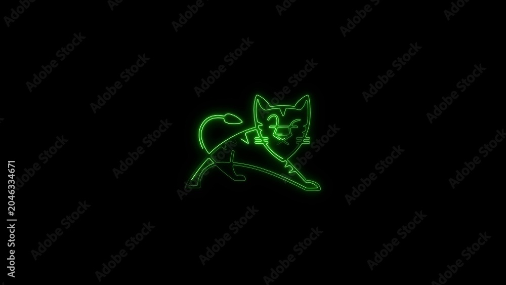 Αυτοκόλλητο Neon image green panther silhouette art with predator wildlife silhouette prowli