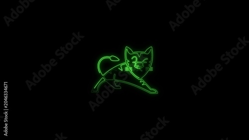 Tableau sur toile Neon image green panther silhouette art with predator wildlife silhouette prowli