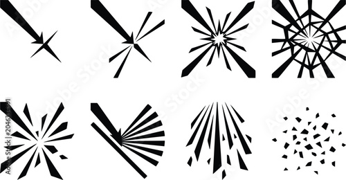 Bild auf Leinwand Abstract Black Silhouette Icons of Explosions and Shattering Effects break crack
