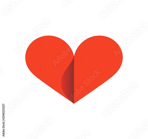 red heart shape with shadow   isolated on a transparent background.