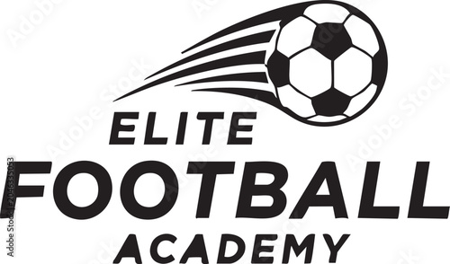 Elite football academy logo with soccer ball and motion lines
