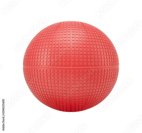 Red textured exercise ball for fitness and physical therapy is a common gym equipment  isolated on a transparent background.