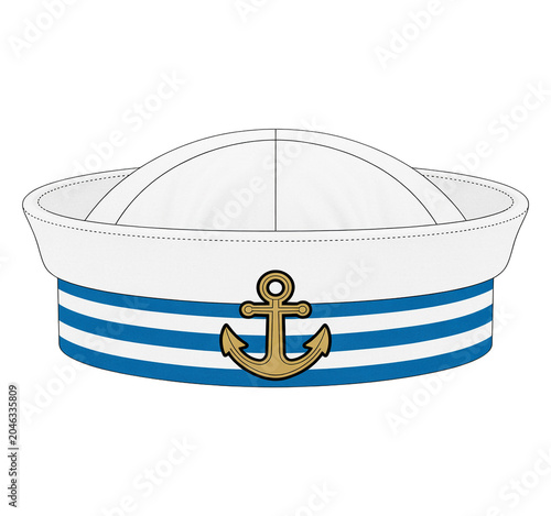 sailor hat with anchor and blue stripes  isolated on a transparent background.