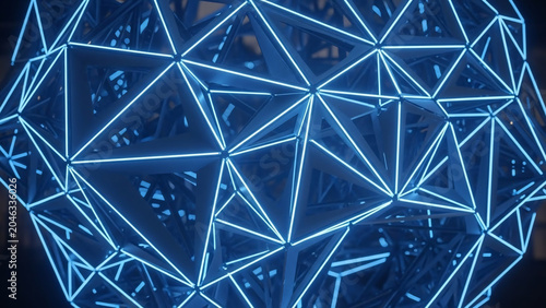 Abstract Glowing Blue Geometric Sphere Structure