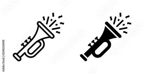 Photography Two Trumpet Icons, Celebration Horn Vector Graphics, Musical Instrument Symbols