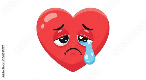 Red heart with sad expression and blue bandage symbol.