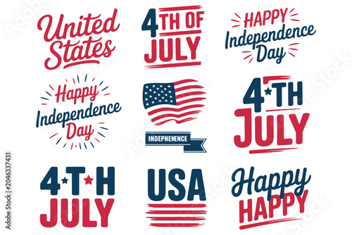 Set of american independence day typographic badges and fourth of july celebration labels